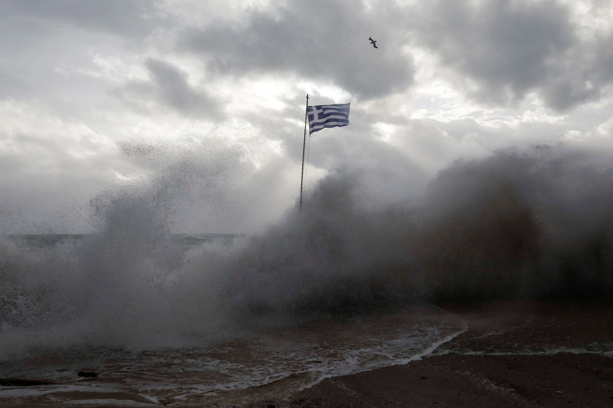 Greek flag in a storm