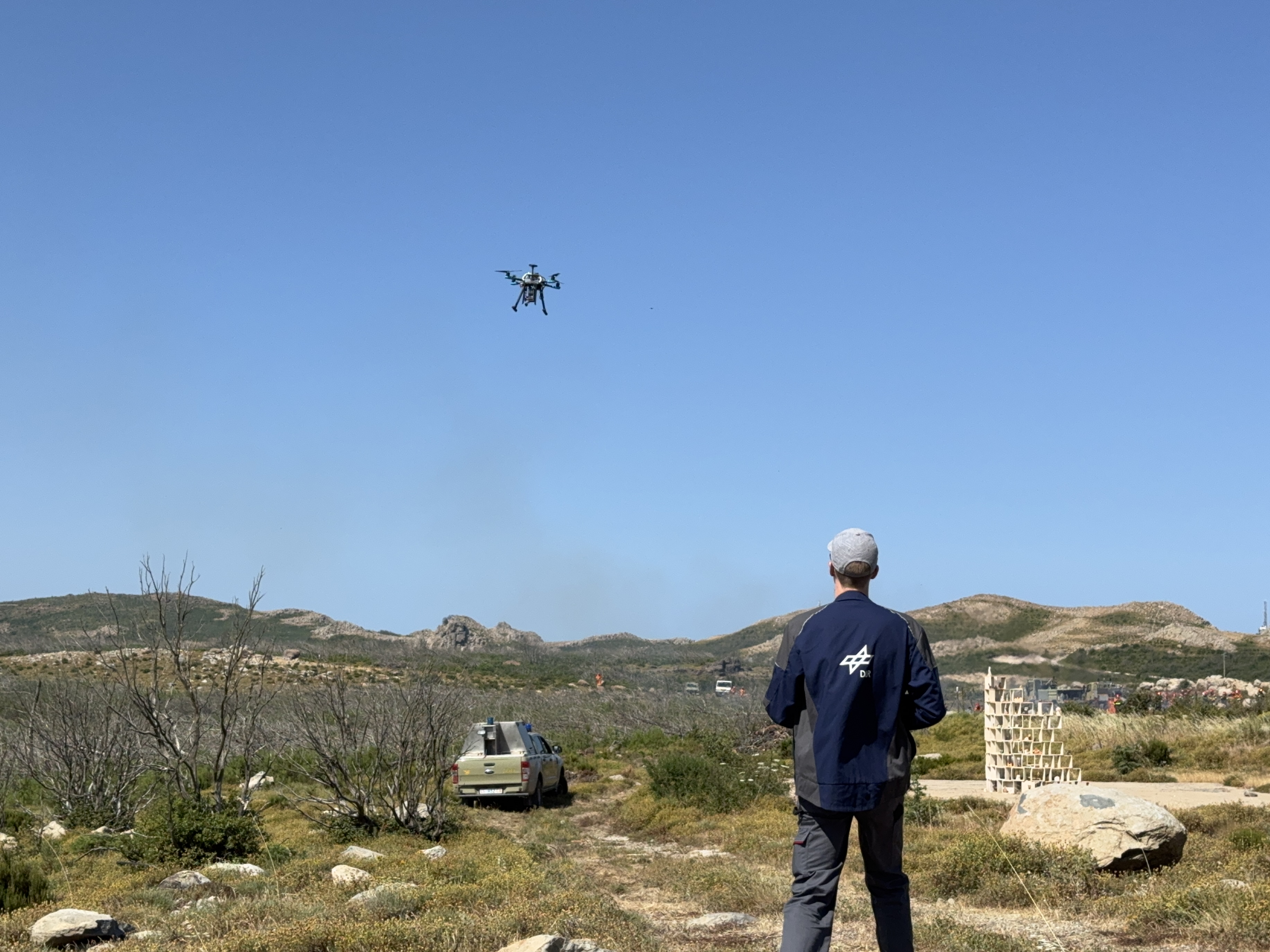 Drones flying over the fire